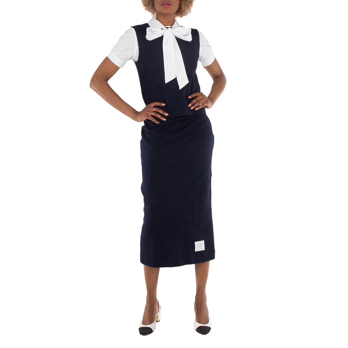 

Том Браун Жаккардовая юбка миди из хлопка в клетку Thom Browne, темно-синий