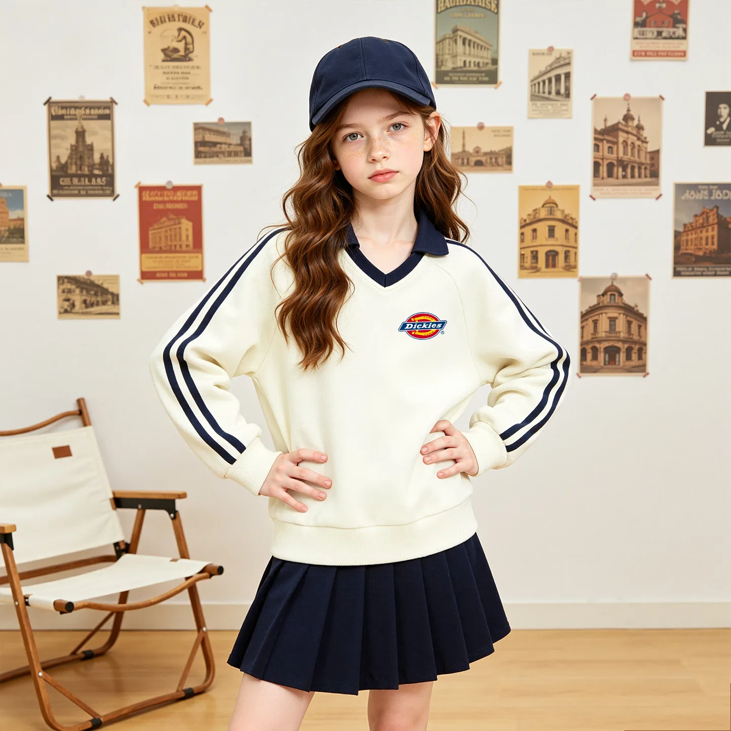 Детский свитшот с поло-воротником Dickies, Navy Blue — фото 4