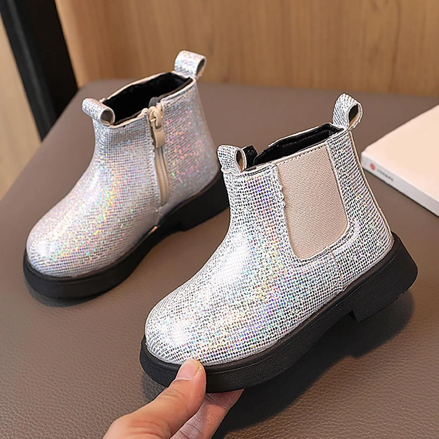 Детские ботинки для девочек с блестками на молнии Leather Dress Booties 3-12 Years — фото 4