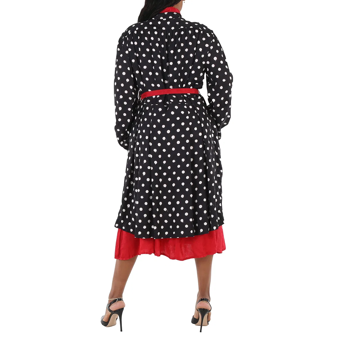 Пальто-платье двустороннее с поясом и принтом в горошек Reversible Belted Polka Dot Dress Balenciaga, Black/White — фото 3
