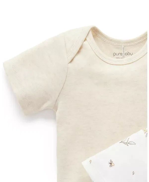 Детский комплект боди с коротким рукавом Purebaby, Wattle Bee Wheat Melange Pk — фото 3