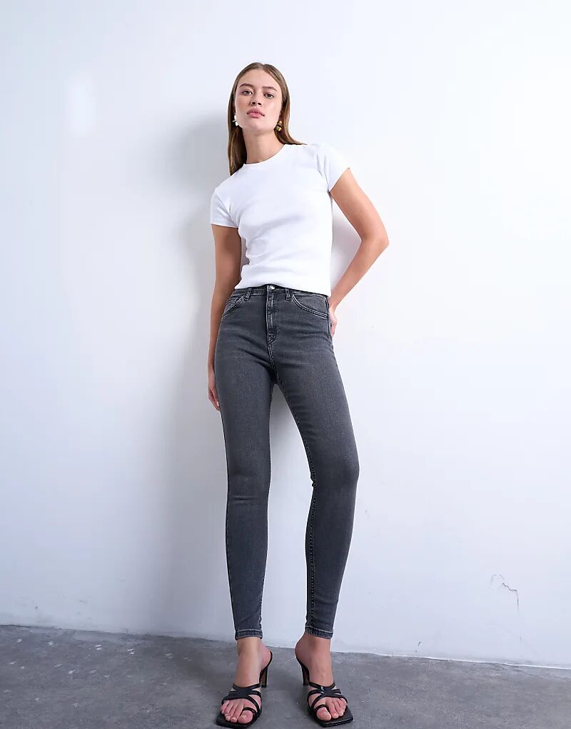 

Узкие джинсы Topshop Jamie с высокой талией, выбеленного черного цвета