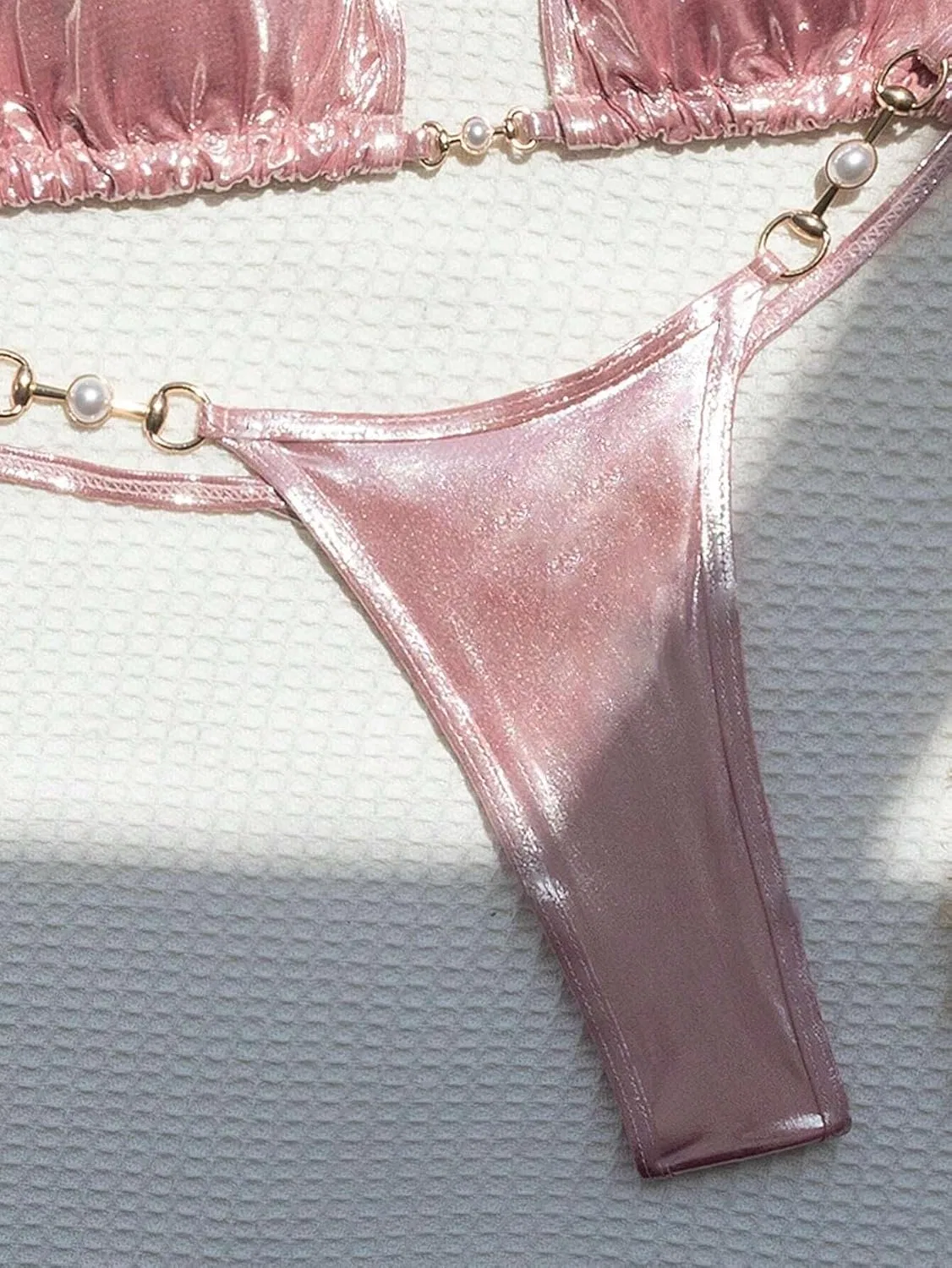 Женский бикини-комплект с высокой талией и завязками на спине, Coral Pink — фото 4