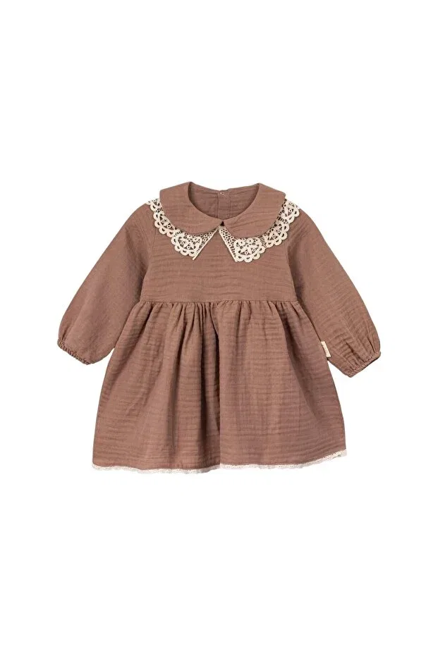 Детское платье для девочек с кружевным воротником Look Design, Brown — фото 2