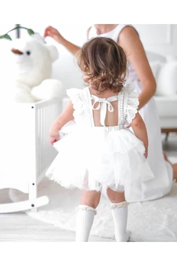 Детское платье-боди из хлопка Babylee, White — фото 3