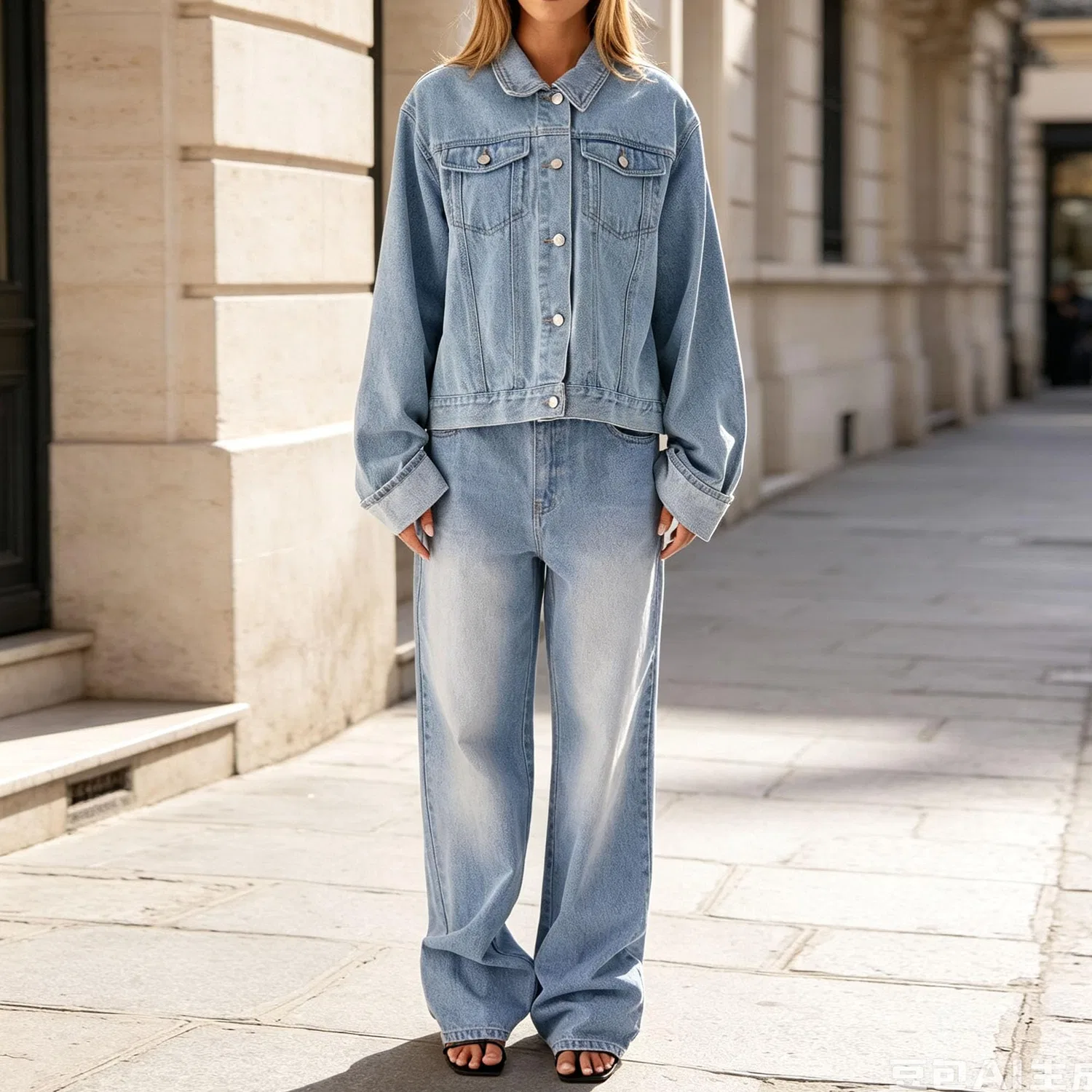 Женская джинсовая куртка oversize в стиле тракер, Azzurro chiaro — фото 2