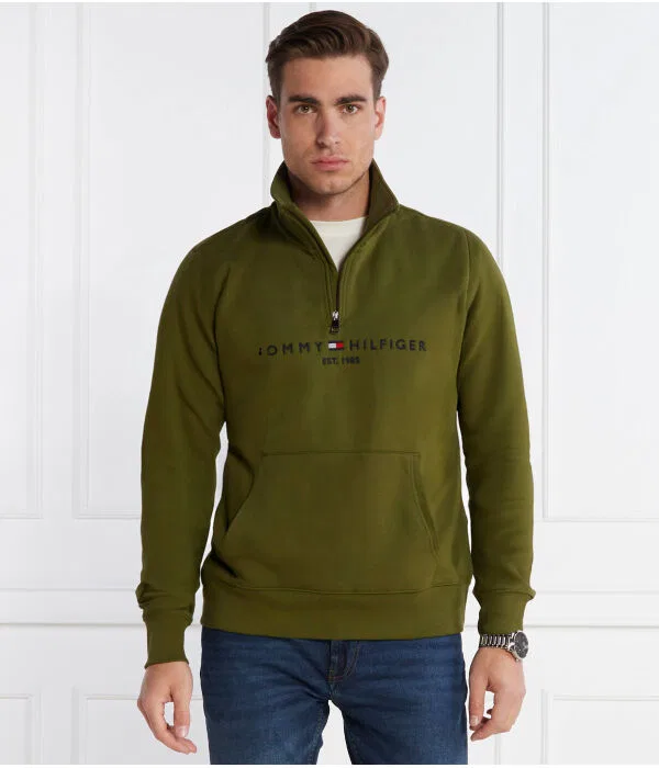 Мужская флисовая куртка с воротником-стойкой Logo Mockneck Tommy Hilfiger, Verde Oliva — фото 3