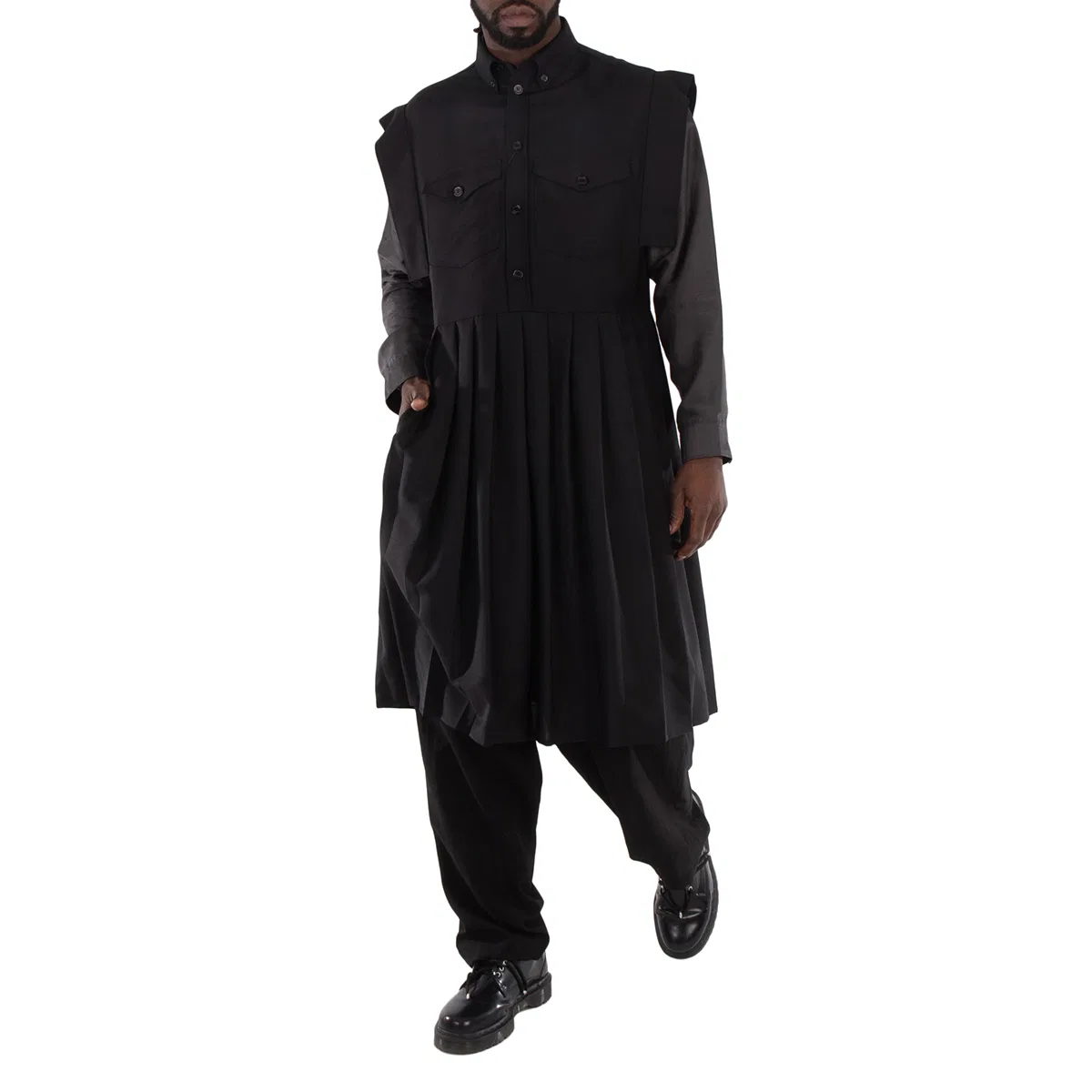 Платье-рубашка с плиссированной юбкой Mohair & Wool Kilt Shirt Dress Burberry, Black — фото 2