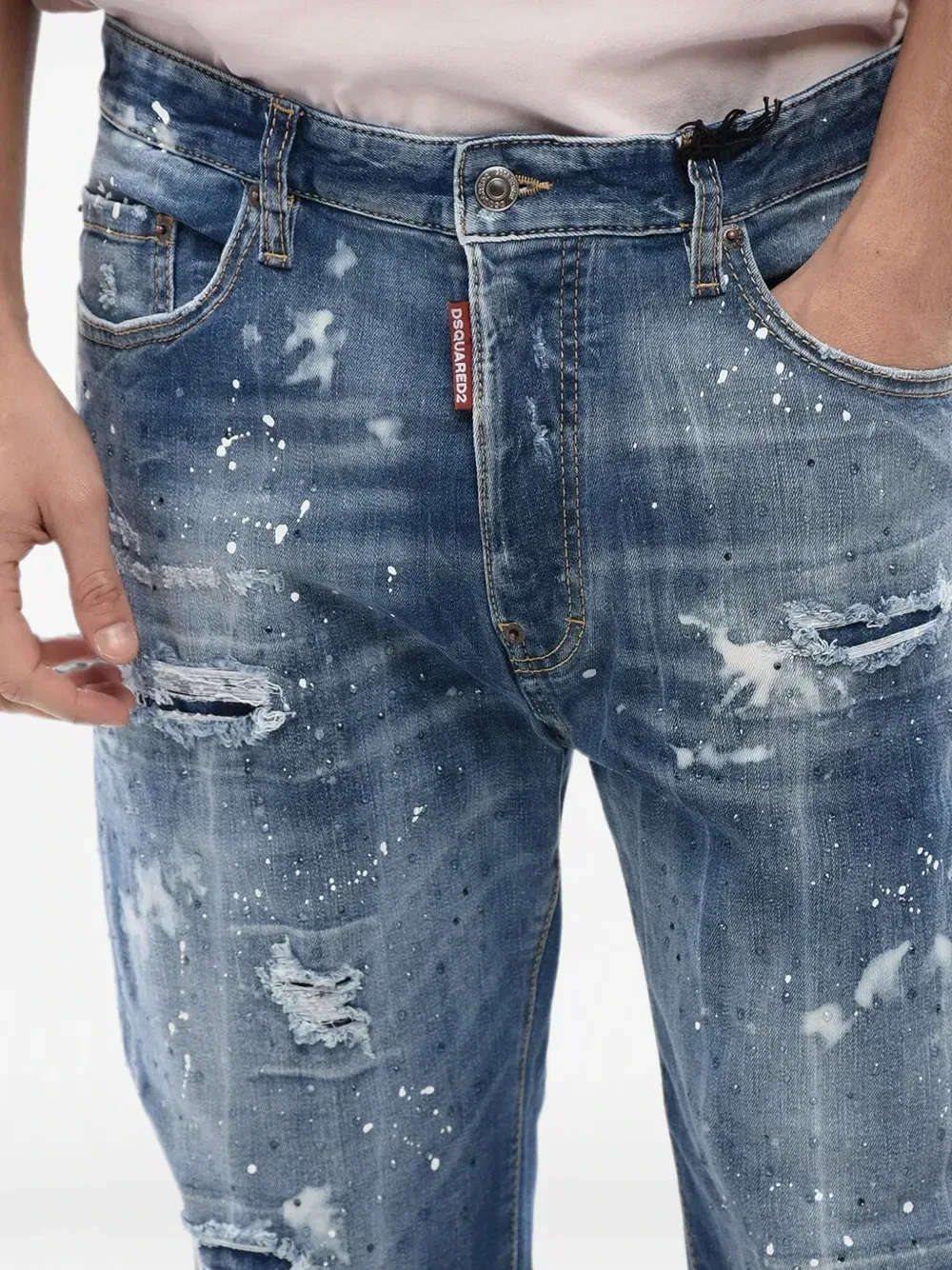 Джинсы Bro Fit с кристаллами Dsquared2, синий — фото 4