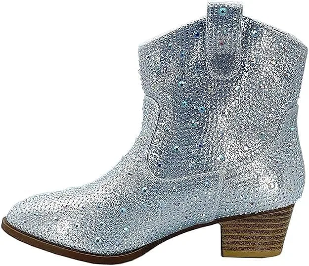 Детские сапоги для девочек с принтом Forever Girls Rhinestone Cowboy Boots Forever Link, Silver Rhinestone