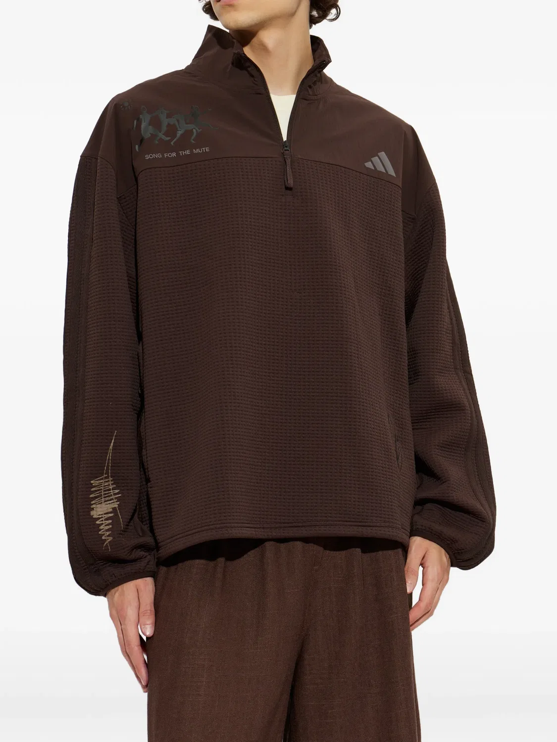 Джемпер на молнии вафельной вязки Adidas, коричневый — фото 2
