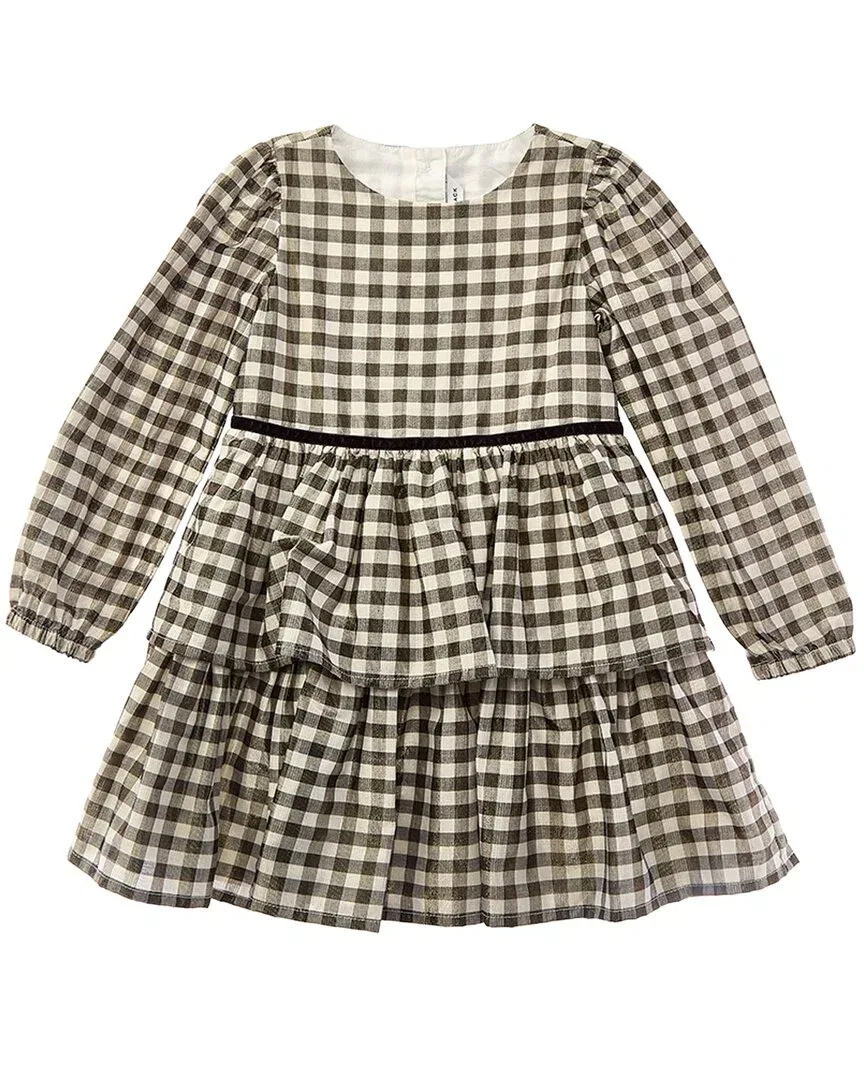 Детское платье для девочек с принтом Gingham Shimmer Janie and Jack, черный — фото 2