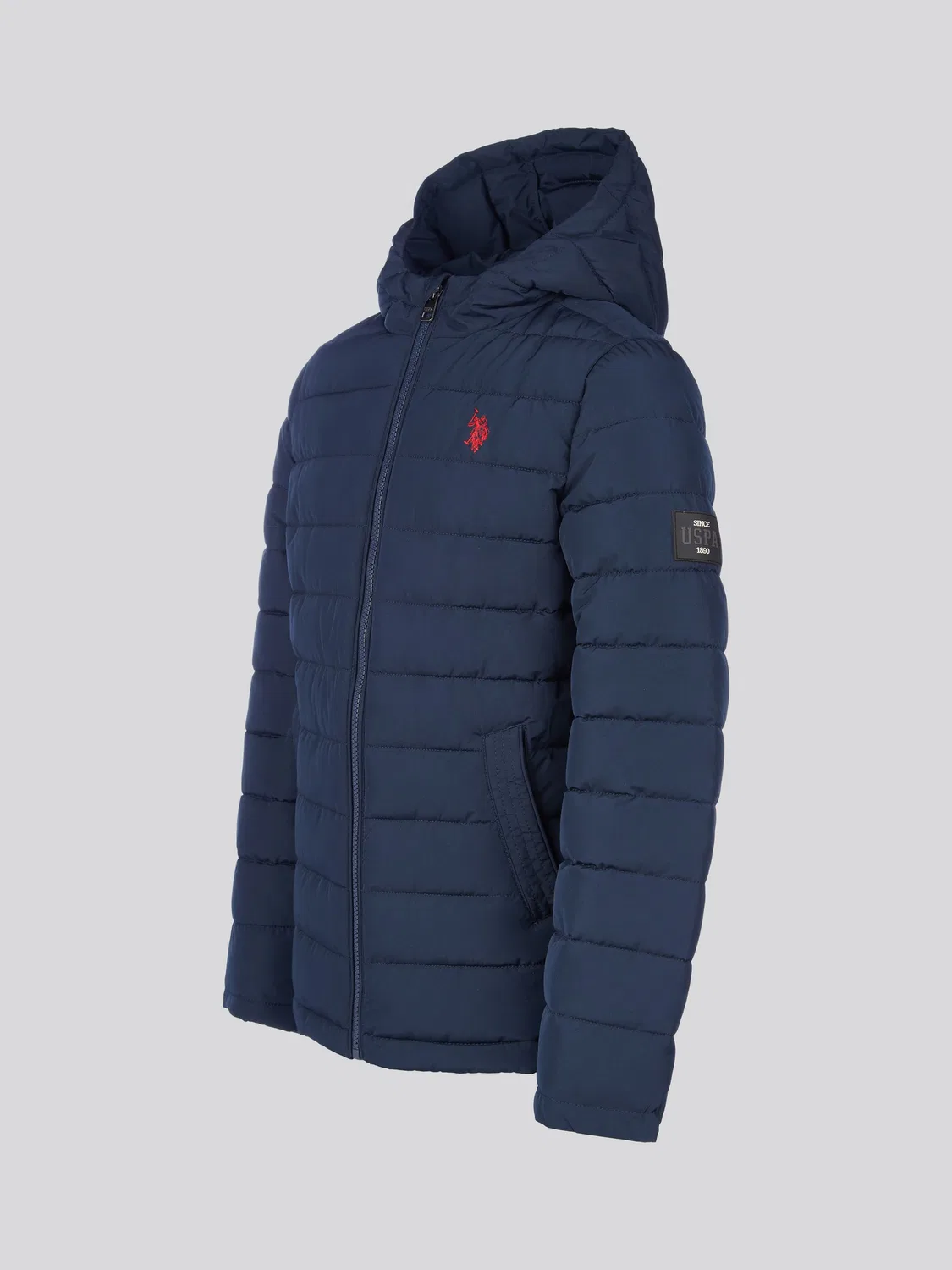 Куртка пуховик стеганая с капюшоном U.S. Polo Assn, темно-синяя — фото 2