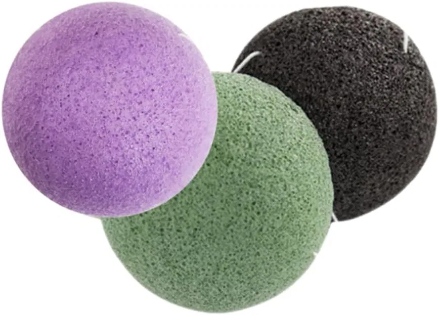 Набор косметических спонжей Konjac, SOLUSTRE, 3 шт, 7x7x3.5 см, Black, Green, White