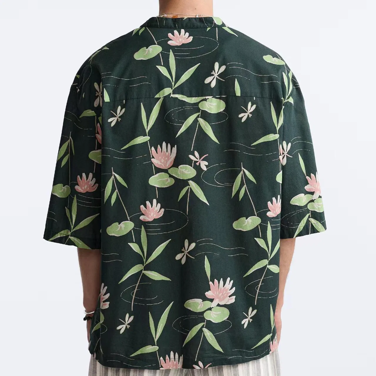 Мужская рубашка с круглым вырезом Green ZARA, Green — фото 4