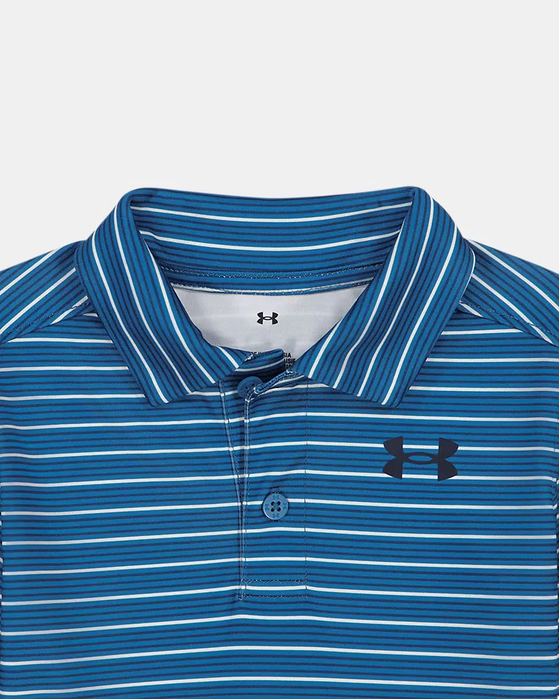Комплект для мальчиков из поло и джоггеров влагоотводящий UA Stripe UnderArmour, Aegean Blue/Blackout Navy — фото 2