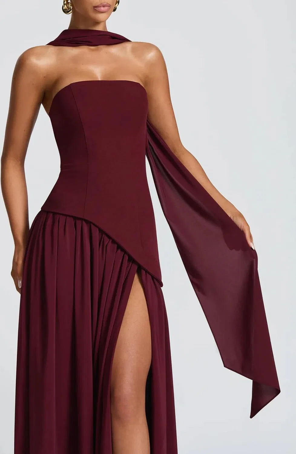 Женское вечернее платье с асимметричным разрезом, Corset Maxi, Wine Red — фото 2
