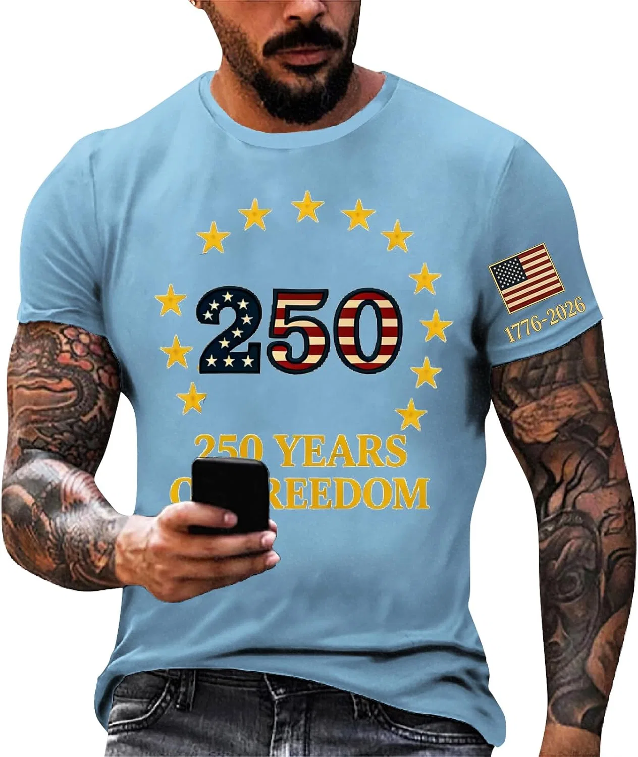 Мужская футболка с принтом 250 Years of Freedom, Light Blue