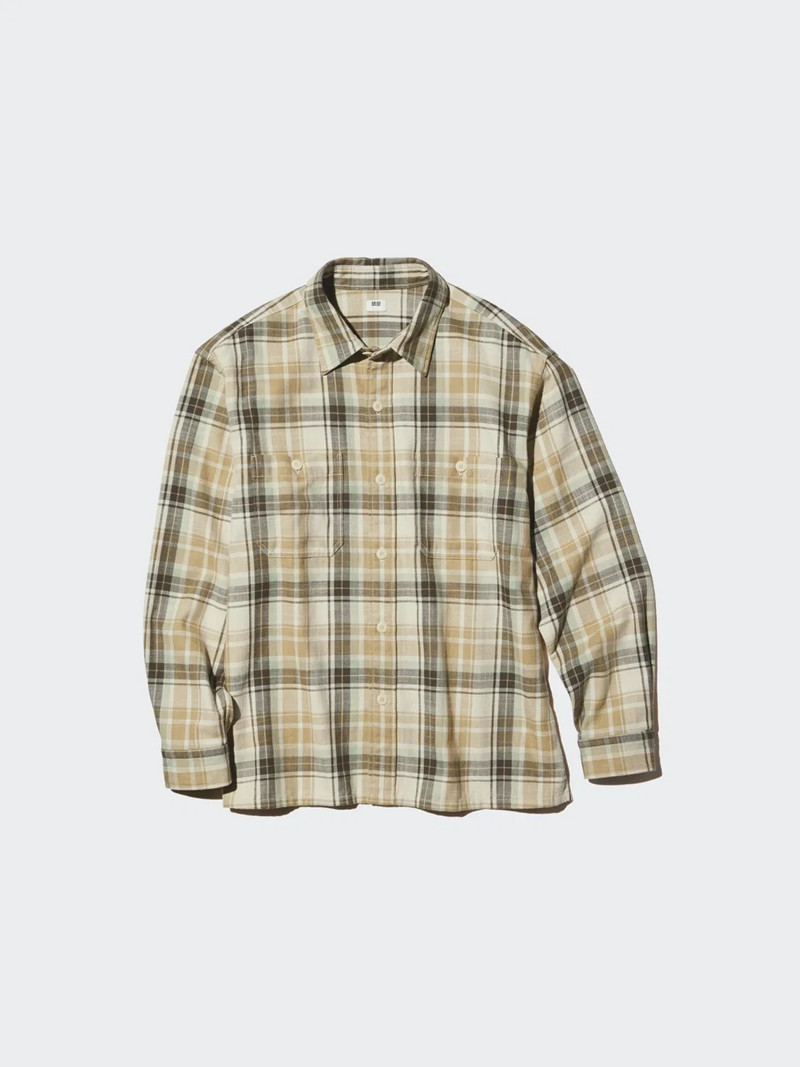 Рубашка в клетку с длинным рукавом из бамбукового хлопка Uniqlo, бежевый — фото 4