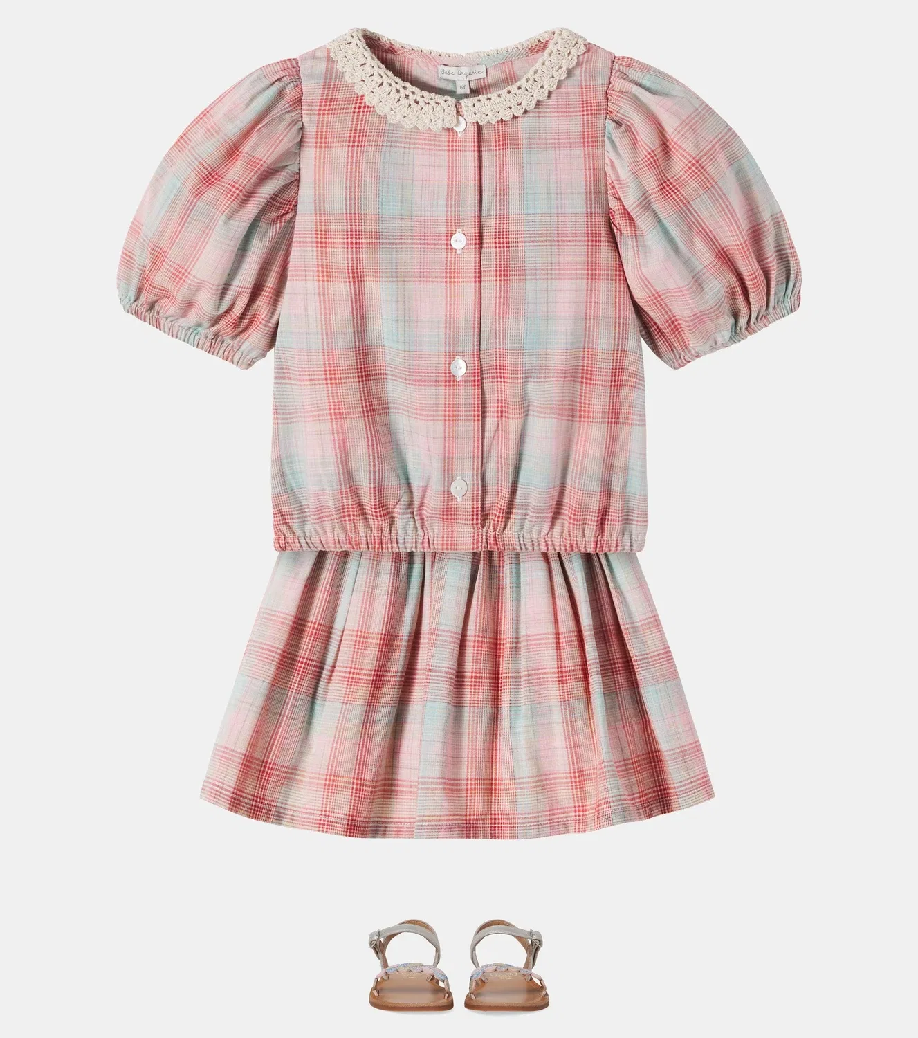 Блузка в клетку Bebe Organic, розовый — фото 2