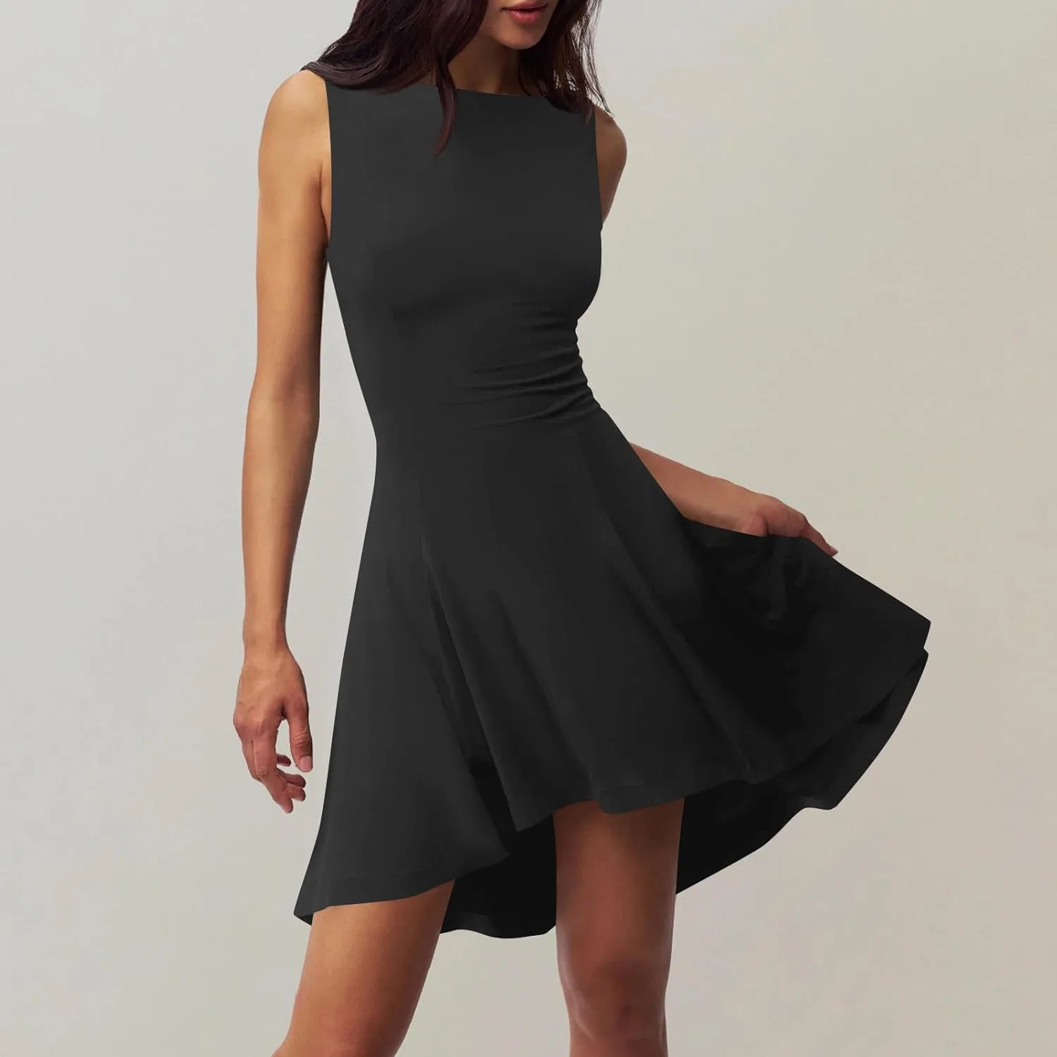 Женское коктейльное мини-платье A-силуэта с лодочкой, Black — фото 2