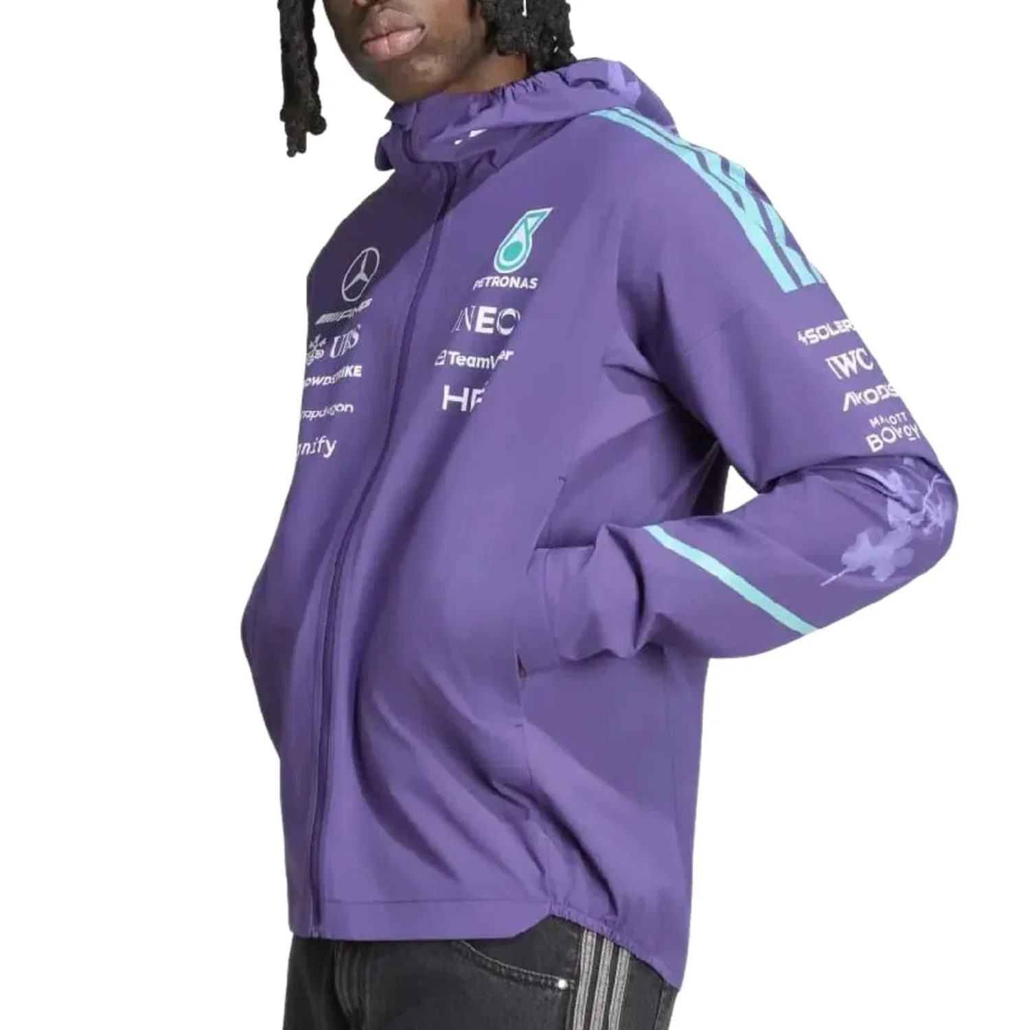 Мужская куртка Mercedes - AMG Petronas F1 Team Vanda Bloom Rain Jacket 'Dark Purple' adidas, Dark Purple — фото 2