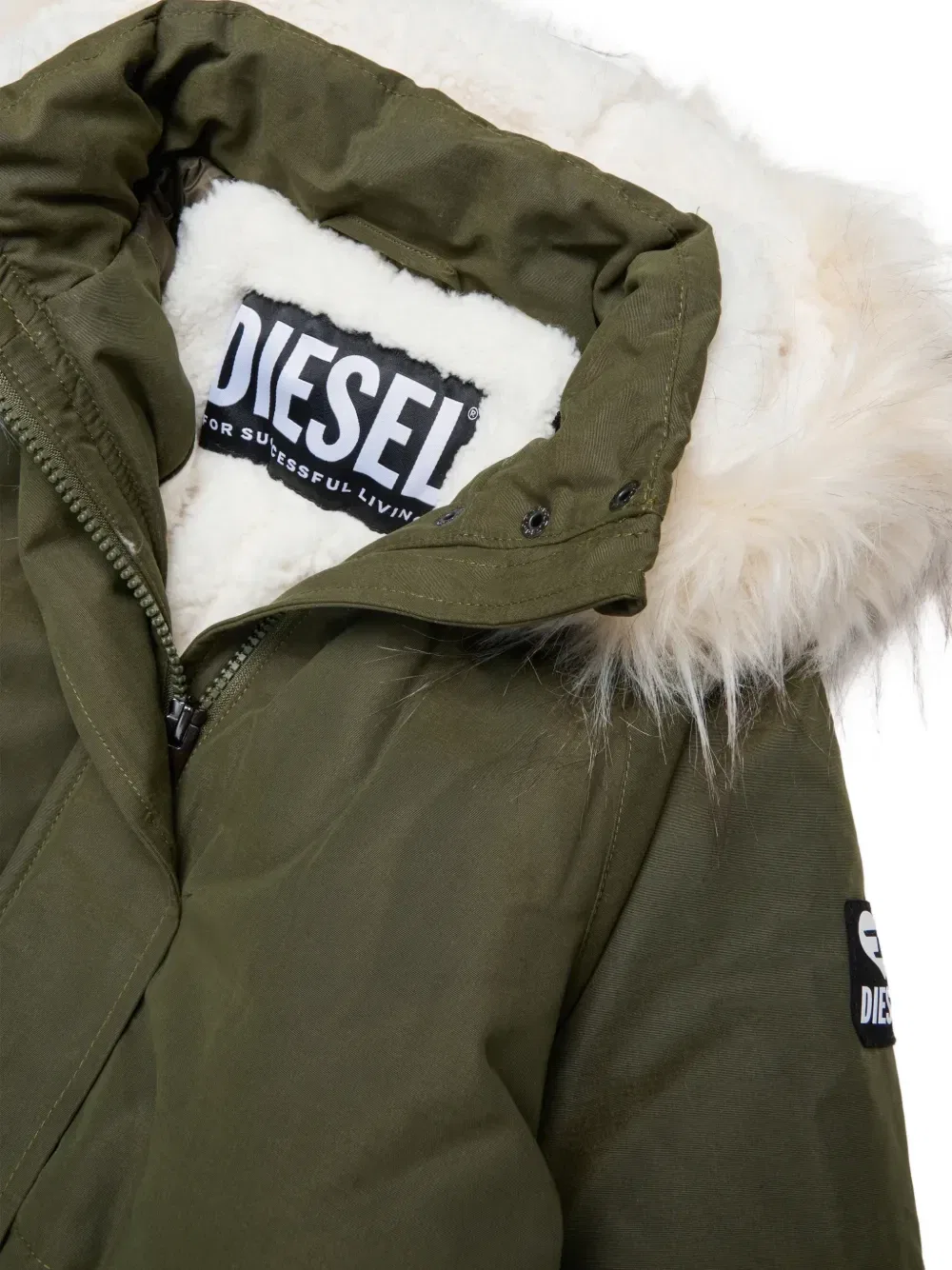 Пальто с капюшоном и отделкой из искусственного меха Diesel Kids, зеленый — фото 3
