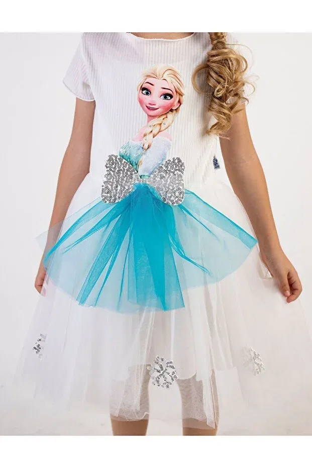 Детское платье для девочек с принтом Elsa Dress Le Mery, White — фото 3