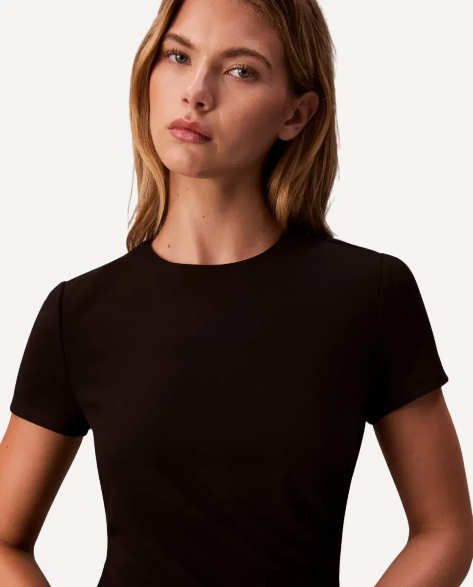 Женское платье-миди из крепа с коротким рукавом Calvin Klein, Negro — фото 3