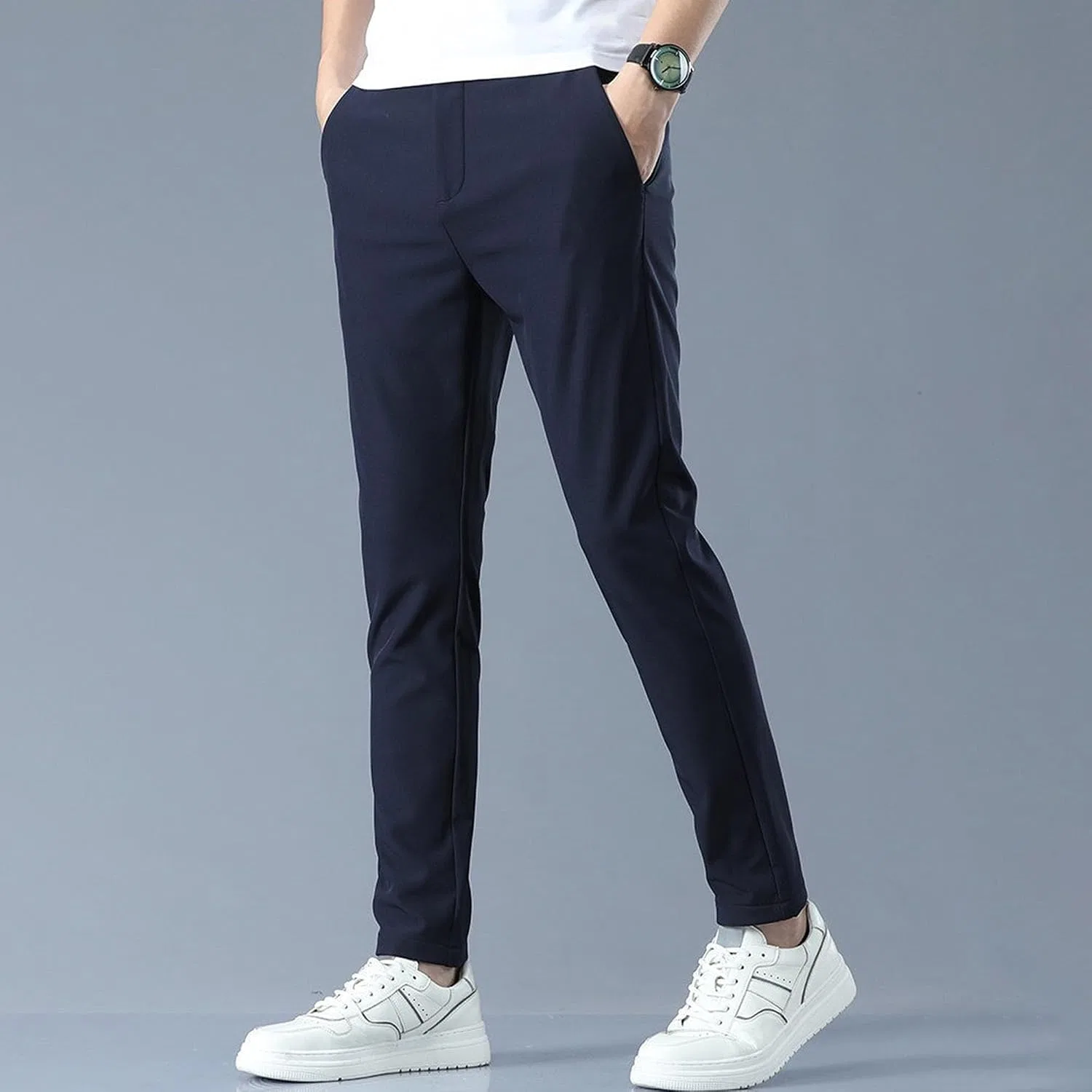 Мужские классические брюки Slim Fit с хлопком, синий — фото 3