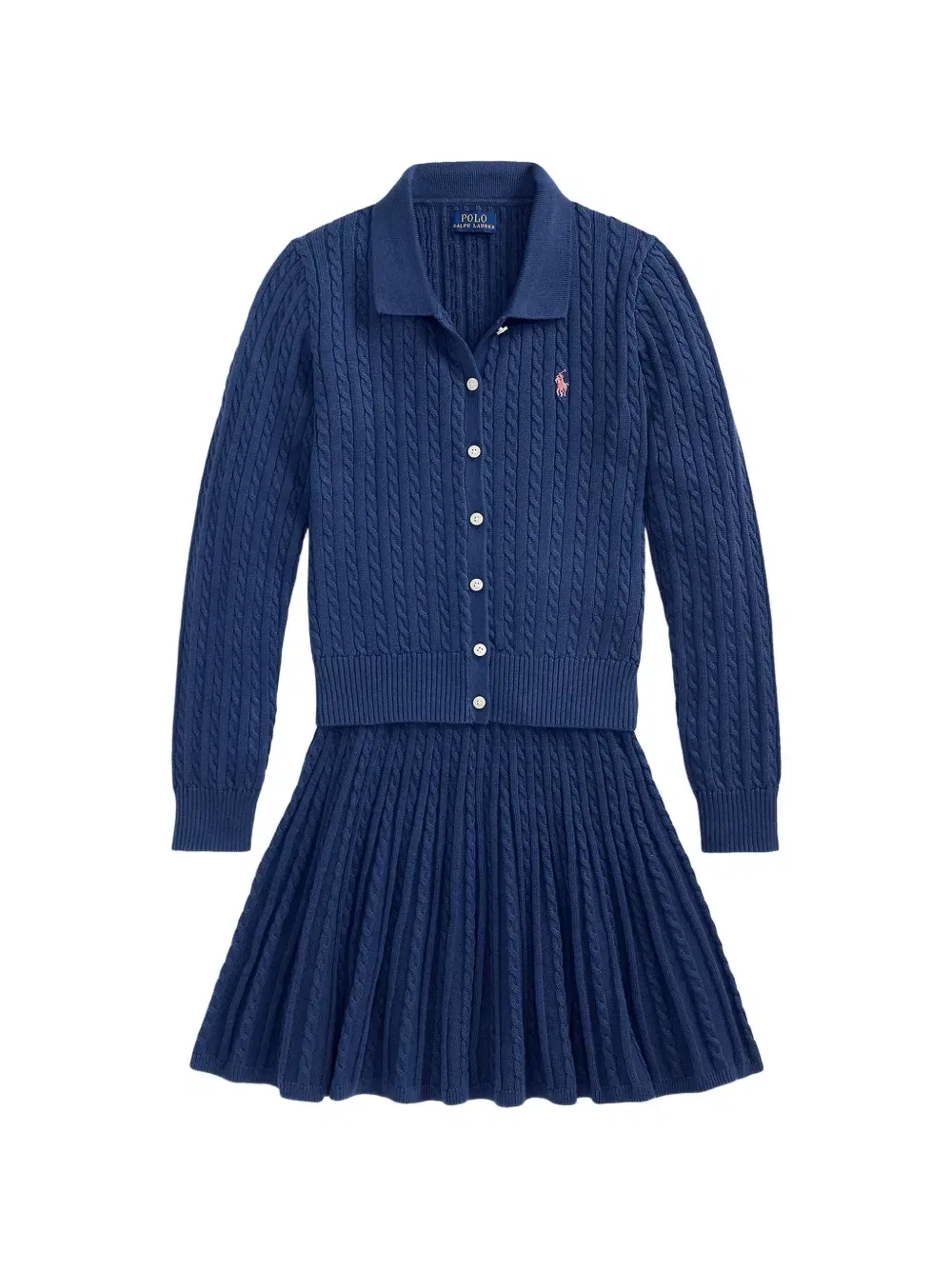 Комплект из кардигана и юбки фактурной вязки POLO RALPH LAUREN KIDS, синий