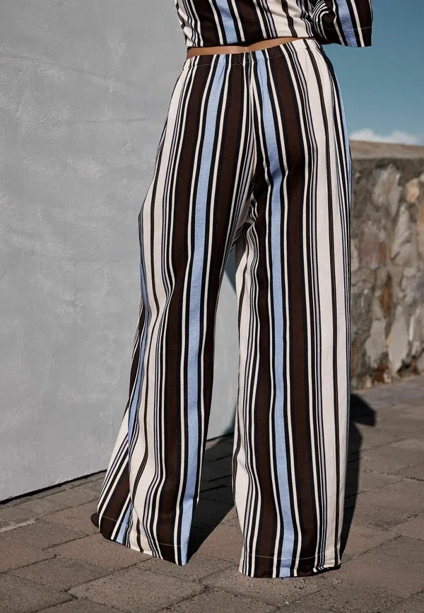 Брюки с полосками Tall fit wide leg trousers Next, chocolate brown blue stripe, синий/коричневый/шоколадный — фото 3