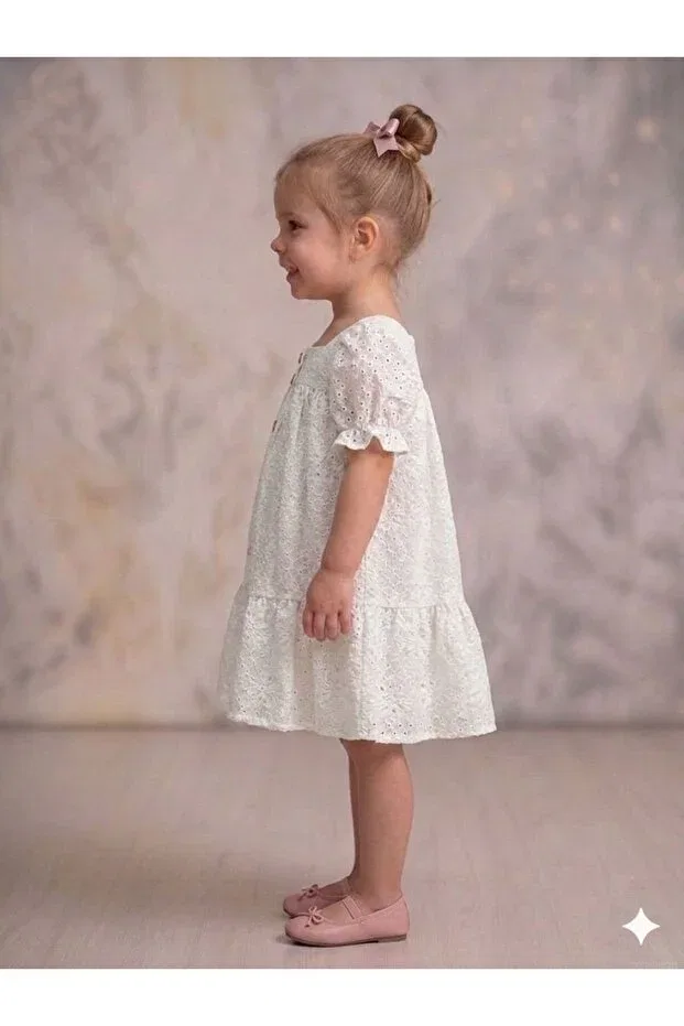 Детское платье для девочек с коротким рукавом Penu Baby Kids, Ecru — фото 4