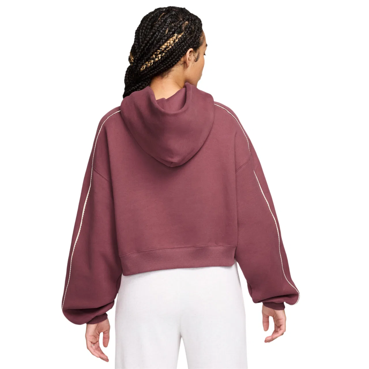 Женский худи из флиса с укороченным кроем Studio Crop Fleece Scallop Nike, Pink/White/Pink — фото 2