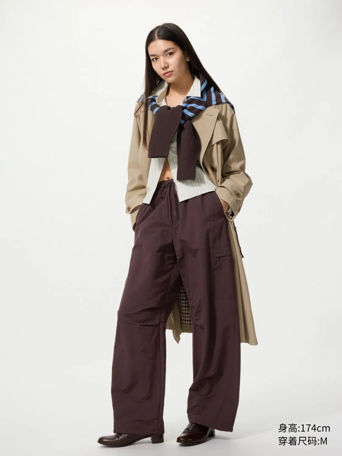 Брюки карго с защитой от ультрафиолета удлиненные Uniqlo, темно-коричневый
