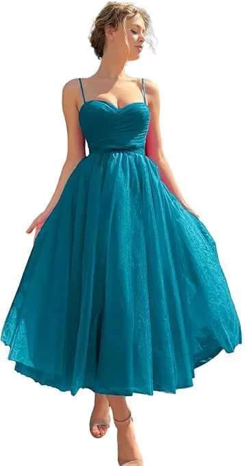 Женское A-line платье из тюля с бретельками-спагетти Prom, Peacock