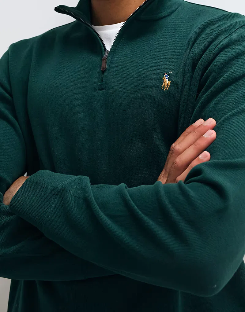 Толстовка Polo Ralph Lauren Icon Logo Estate Rib Quarter Zip темно-зеленый — фото 2