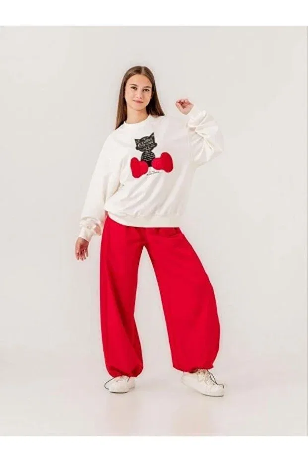 Детская толстовка для девочек с принтом Cat Printed Girl's Sweatshirt Zekids, Ecru