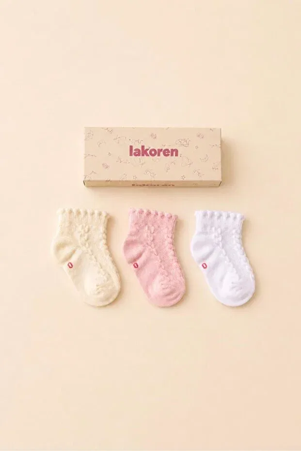 Детские носки с узором Organic cotton premium 3-piece baby & kids embossed socks Lakoren, Pink