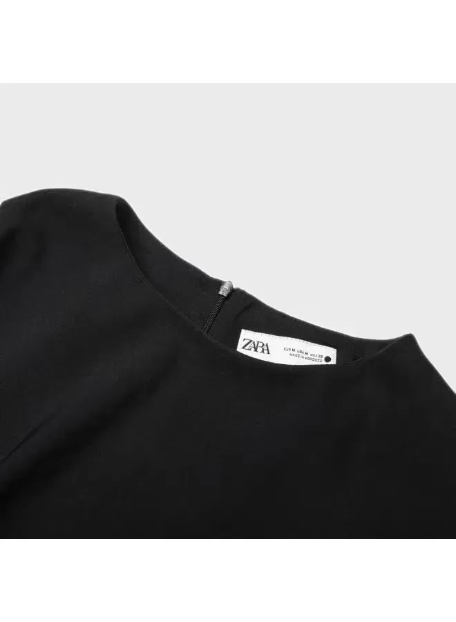 Платье с асимметричным рукавом и разрезом Zara, черный — фото 4