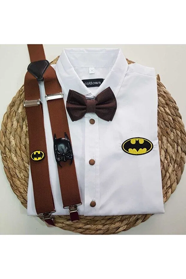 Детская рубашка для мальчиков с принтом Batman Concept Strap Bow Tie Cool Partyshop, Brown