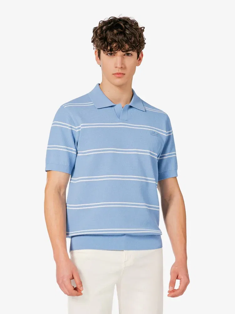 Футболка поло с открытым воротником и полосатой отделкой LACOSTE, Sky Blue