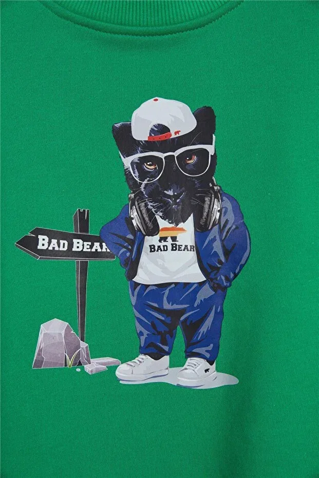 Детские свитшот для девочек с принтом Panther Green Kids Bad Bear, Green — фото 2