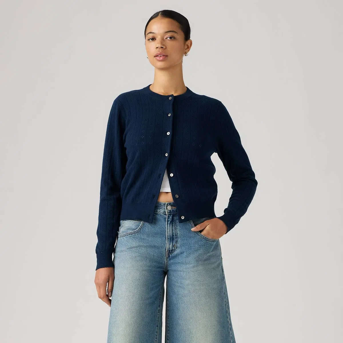 Очень мягкий ажурный кардиган с круглым вырезом Levi's, Navy Blazer - Blue — фото 3