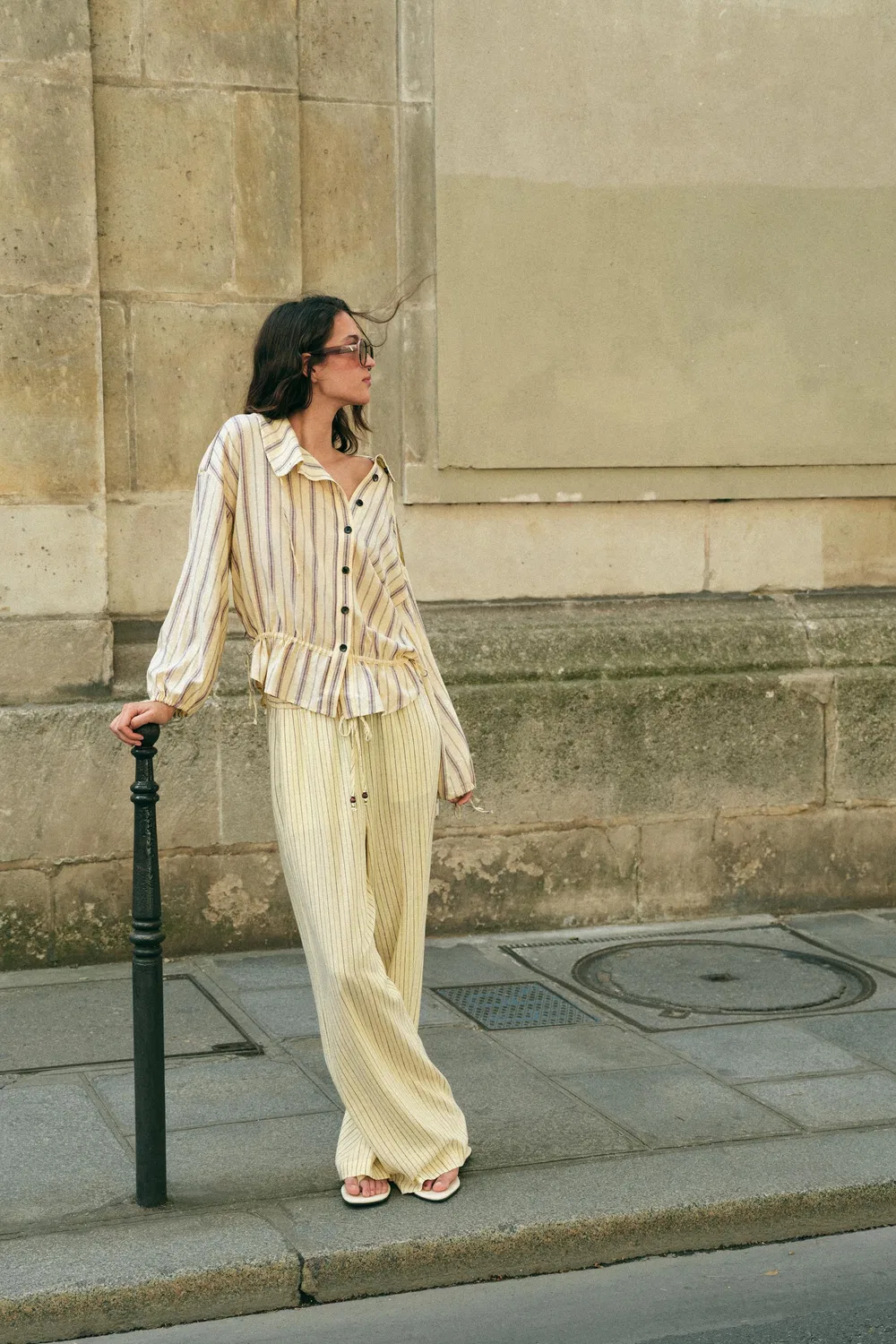 Куртка из полосатой льняной смеси ZARA, Yellow