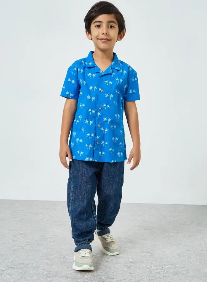 Рубашка с принтом пальм хлопковая Boys Palm Print Styli, синий — фото 4