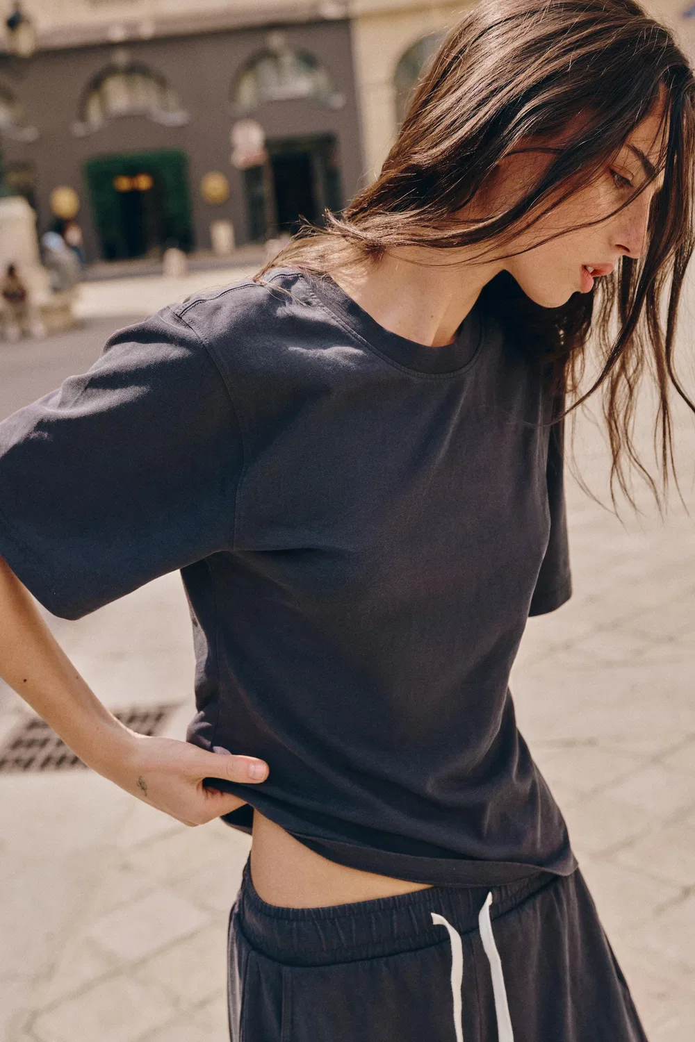Хлопковая футболка приталенного кроя ZARA, Blue — фото 2