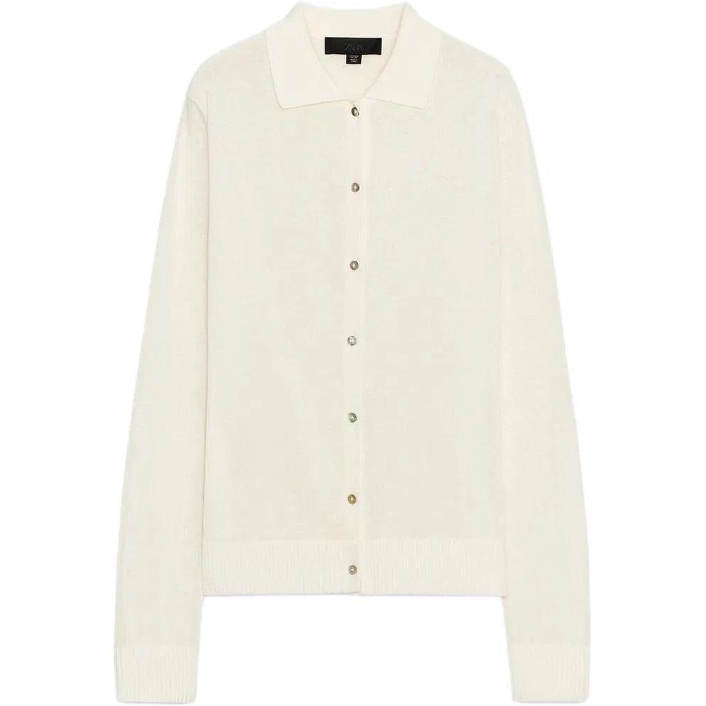 Женское поло с длинным рукавом, белое, ZARA, Raw White
