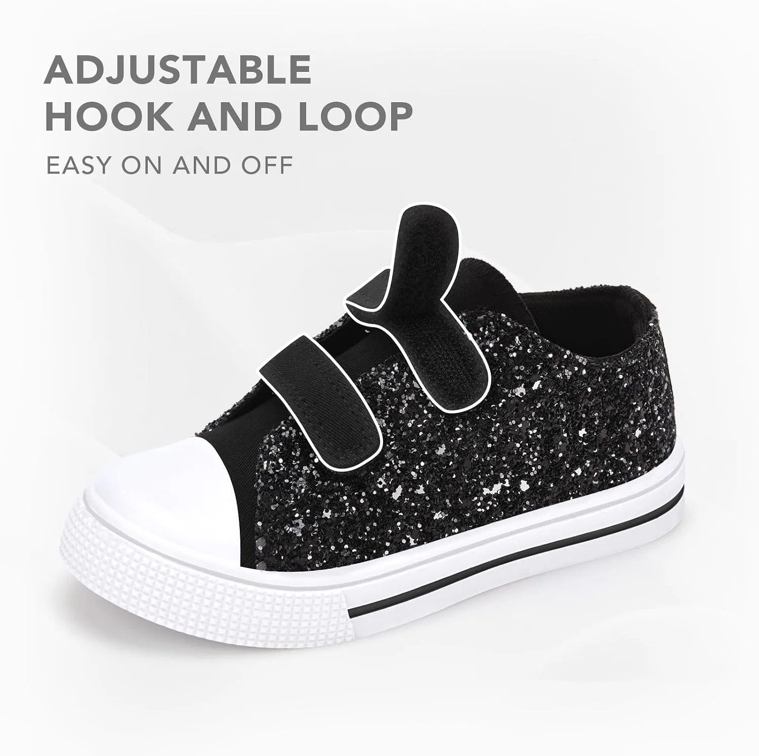 Детские кроссовки для девочек с блестками EUXTERPA, Black Glitter — фото 4