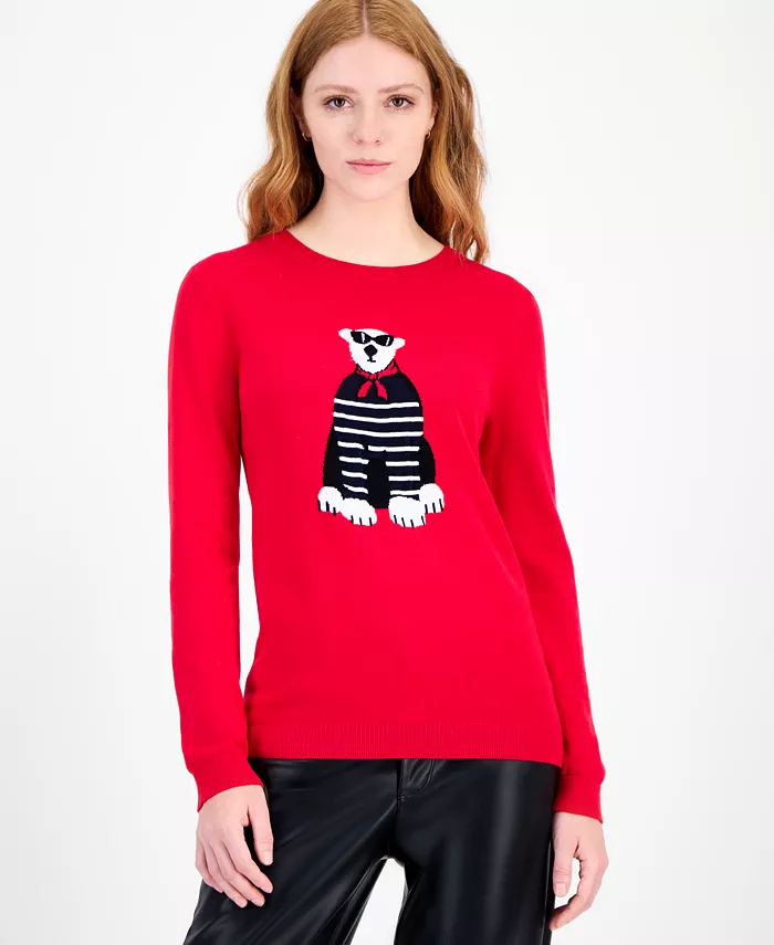 

Женский хлопковый свитер с медвежонком и круглым вырезом Tommy Hilfiger, красный